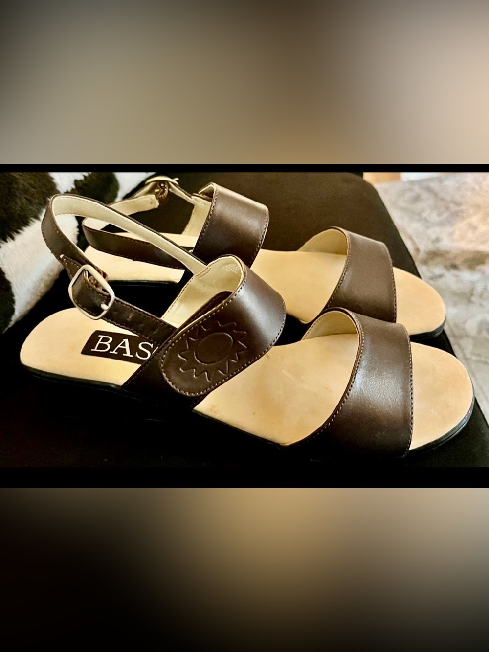 Strappy Sandals with Sun Embossed Accent
